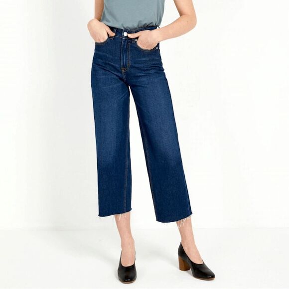 Frank & Oak Jeans Size 27 Nina Wide Leg Cropped Denim High Rise Raw Hem - Picture 1 of 10